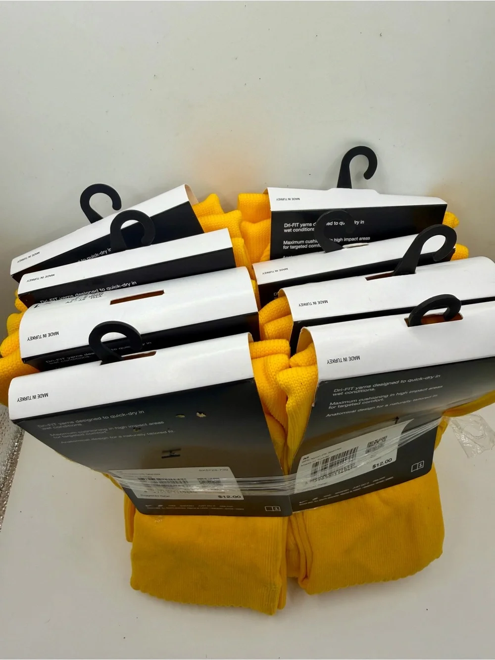 8 pair of Nike Yellow Men's Athletic Socks with Black Swoosh
